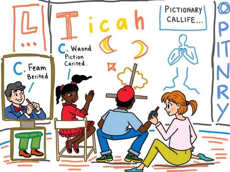 Pictionary gameplay showing team guessing a drawing