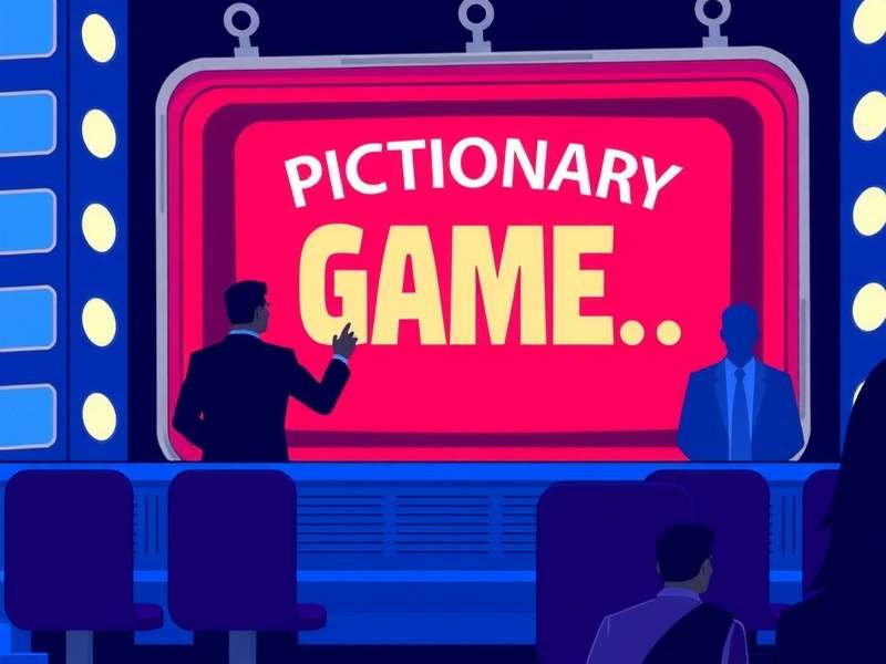 A vibrant studio set with contestants drawing on large easels under bright lights, reminiscent of a game show.