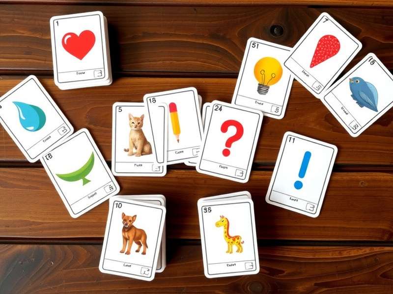 Colorful Pictionary game cards for children with drawings
