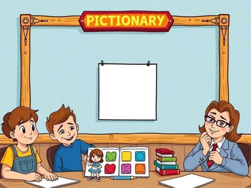 Collage of different Pictionary game variations: Scribble It, Telephone, Emoji, and themed games