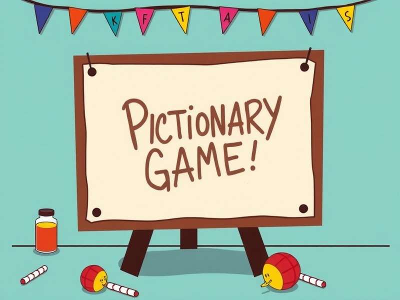 A group of friends playing Pictionary, laughing and drawing on a whiteboard