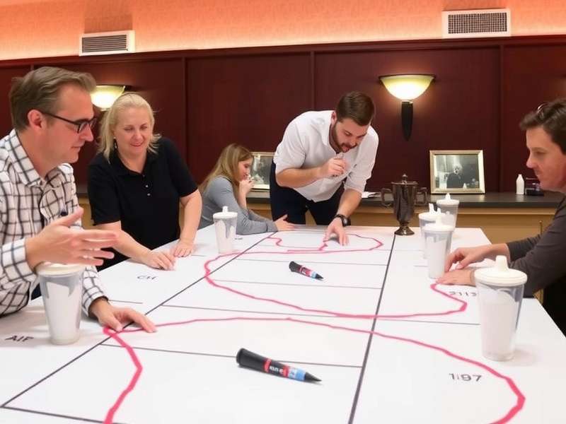 A group of friends playing Pictionary at a party, laughing and drawing