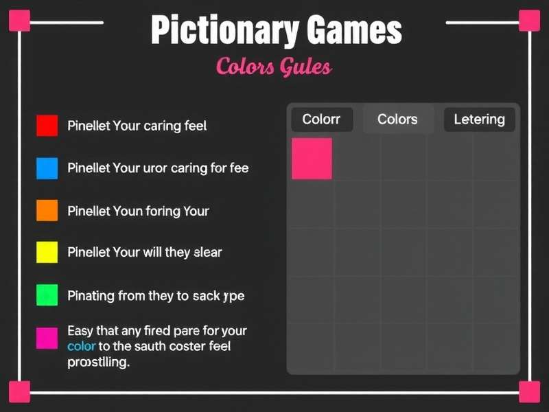 Pictionary game setup with colorful drawings and cards