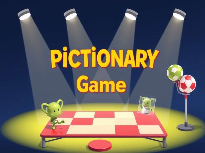 A vibrant game show set with contestants drawing on large easels under bright lights