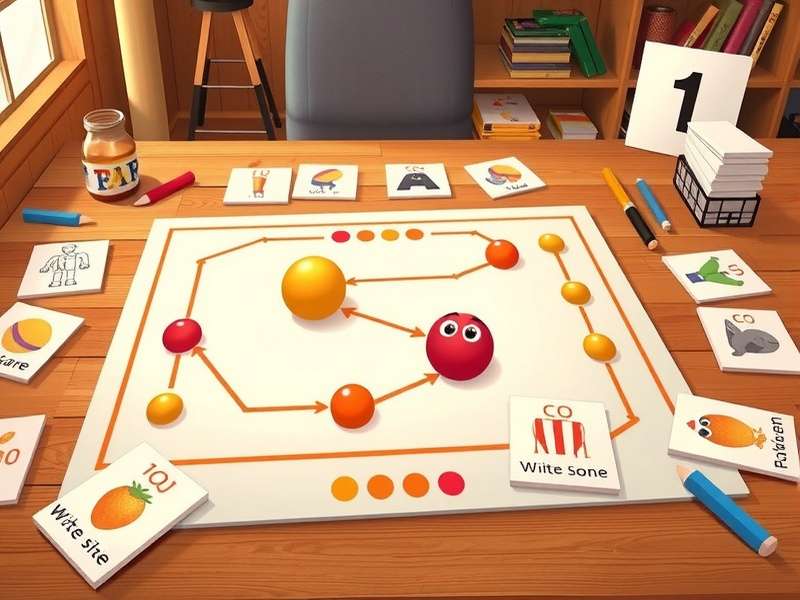 Colorful grid of Pictionary drawing ideas and prompts on a table