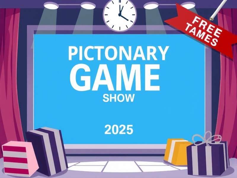 Dynamic scene from the Pictionary Game Show 2025 set with contestants drawing frantically