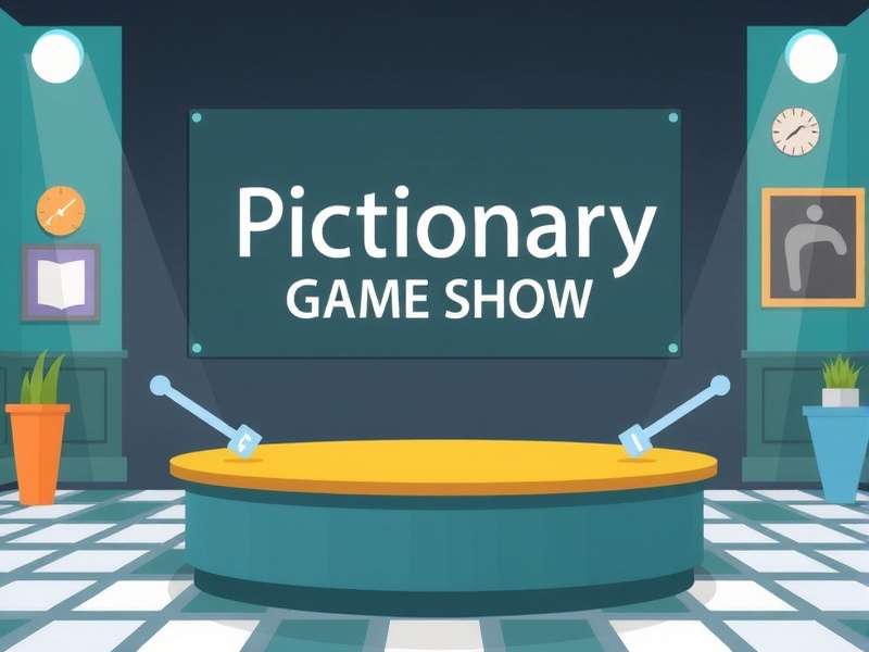 Colorful Pictionary cards spread out on a table with drawing materials