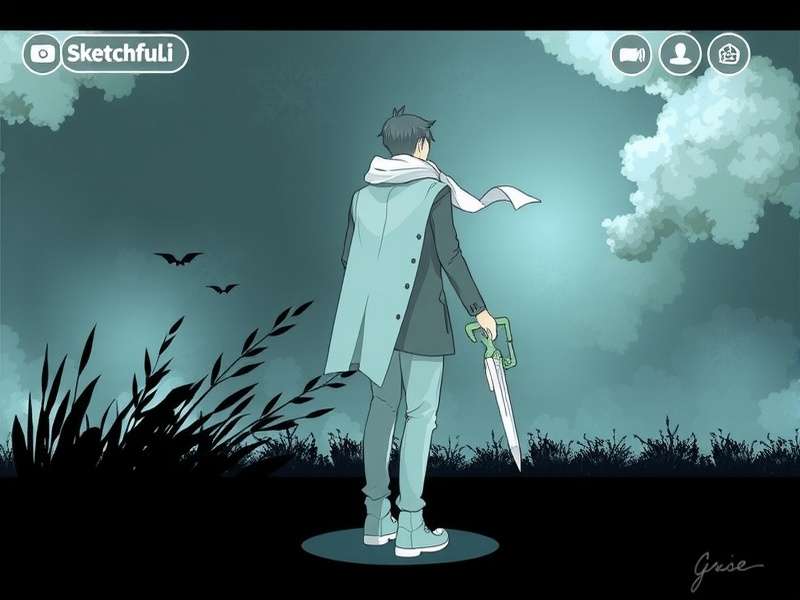 Sketchfulio gameplay showing drawing interface and guessing chat