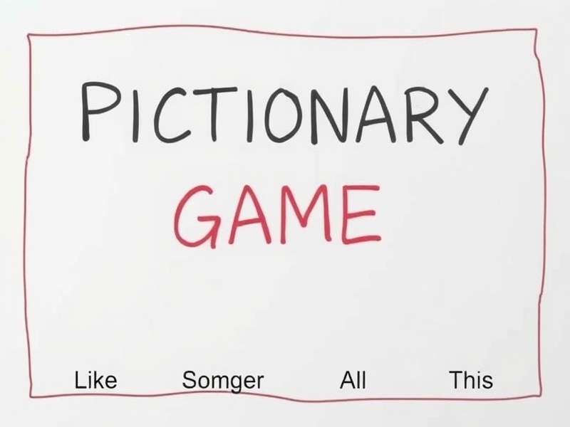 A group of adults laughing while playing a drawing game on a whiteboard