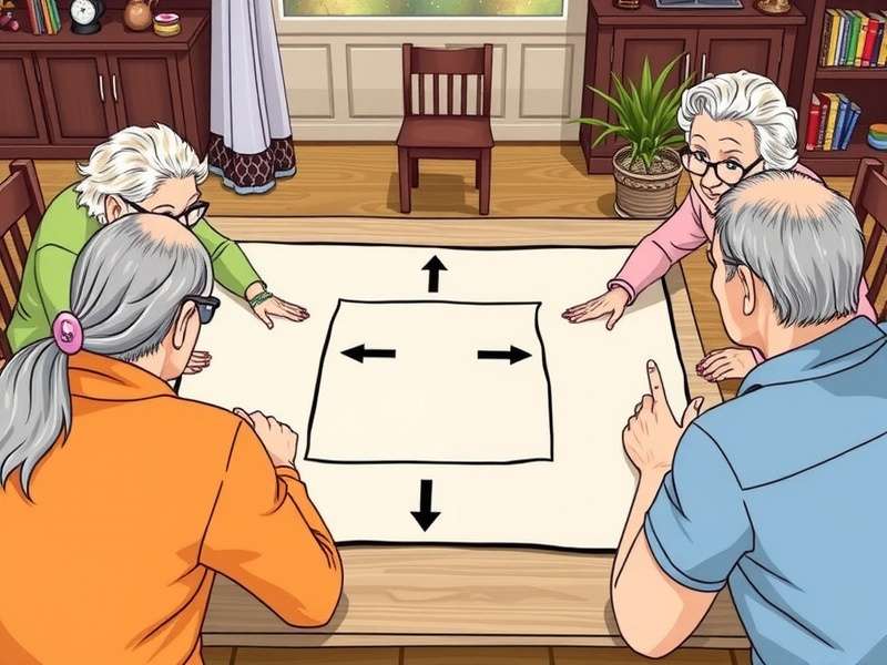 Group of diverse seniors laughing while playing an online drawing game on tablets