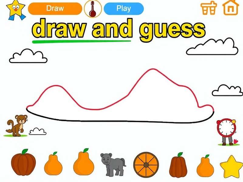 A diverse group of adults laughing and playing a drawing guessing game around a table