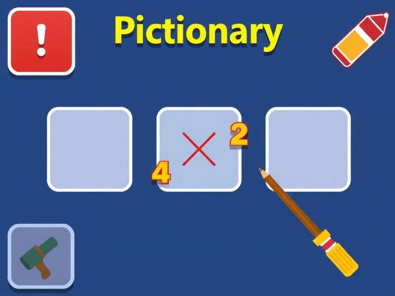 A lively online multiplayer Pictionary game session showing multiple player avatars and drawings