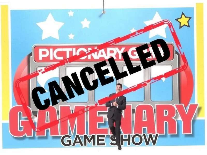 Pictionary Game Show set with easels and contestants in a dramatic final season moment