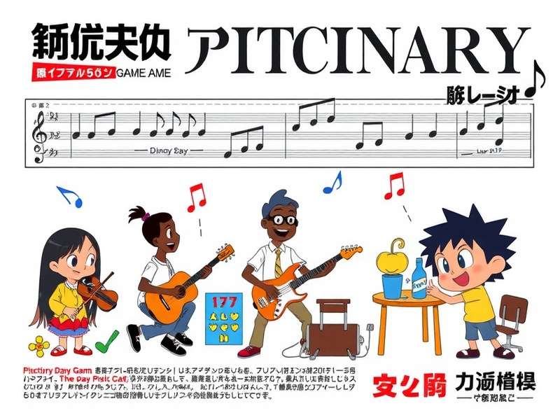 Friends playing Pictionary with music notes floating in the background — Pictionary Game Music atmosphere